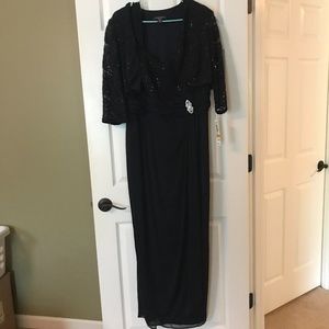 R&M Richards 2 Pc Sequin Top Gown - navy, Size 16W